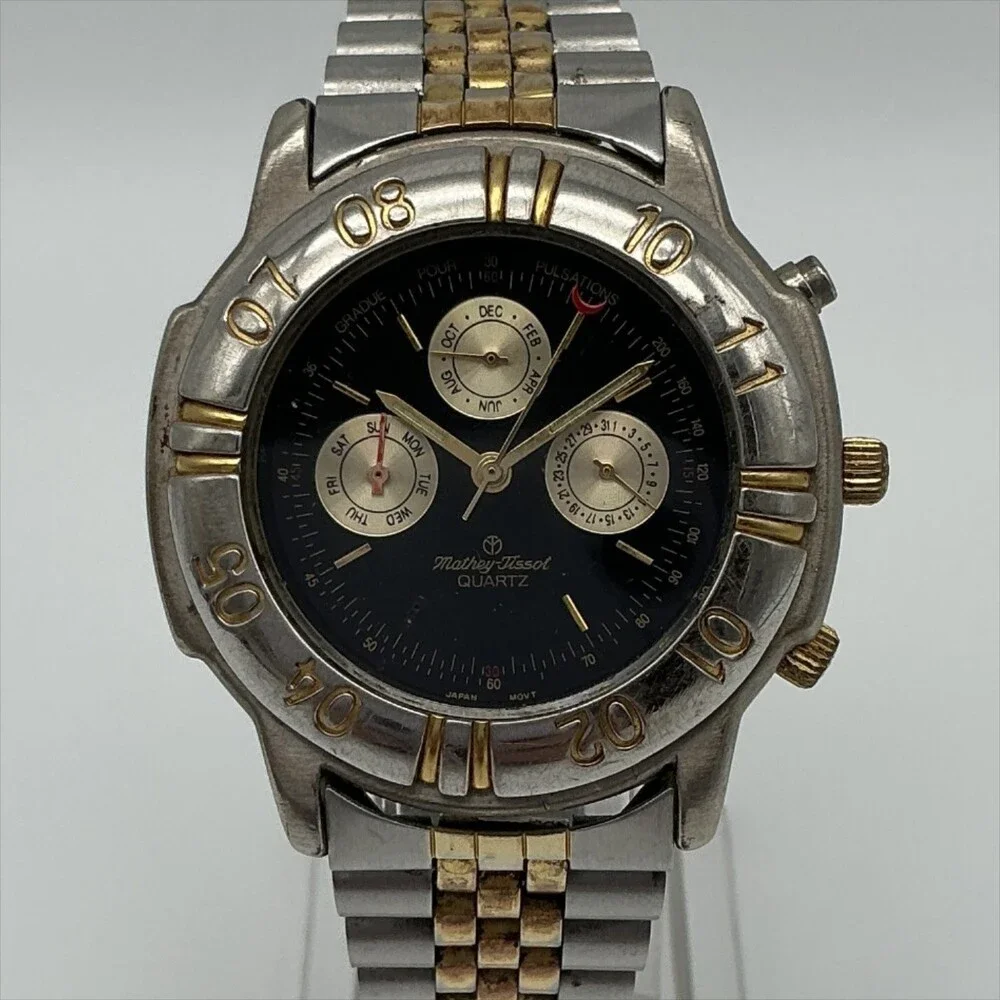 Mathey-Tissot MT M0115 Mens Watch 39mm Triple Calendar New Battery 6.75